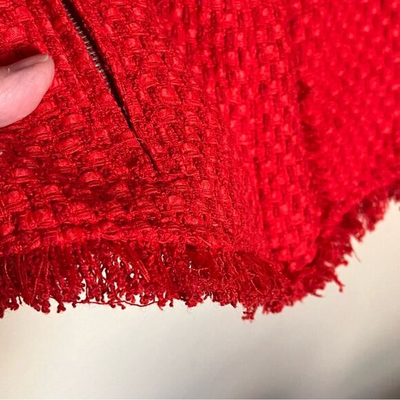 BB Dakota Feeling Fancy Red Tweed Zip Front Collarless Jacket Blazer Size Small - Picture 9 of 12
